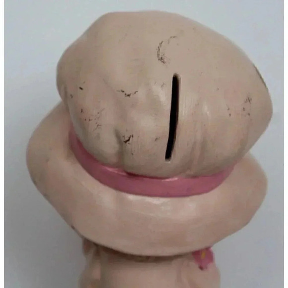 VTG 1970s Big Bonnet Girl Figure BABY Kitsch BROWN Hair Ceramic Statue Flowers - Picture 3 of 5